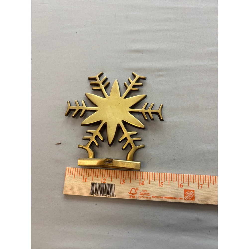 Vintage Solid Brass Snowflake Stocking Holder Mantel Christmas Decor Starburst